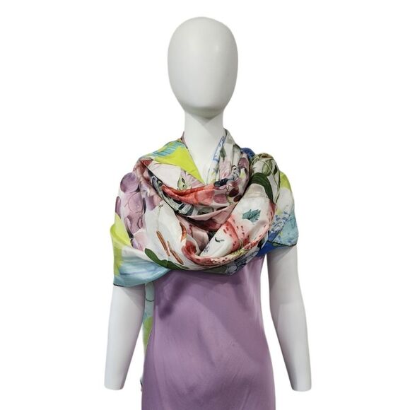 XL Exotic Floral Paint Splatter Print Scarf - Picture 6 of 10